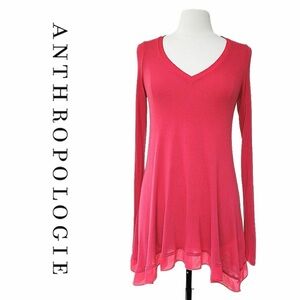 Anthropologie Deletta Lokka Swing Tunic Red Top Rayon Chiffon Asymetrical Hem